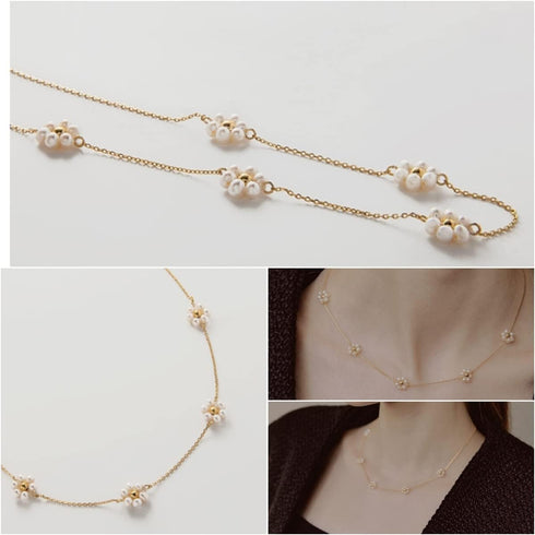 Daisy Flower Choker Necklace 14K Gold Plated Beaded Pearl Choker for Women Jewelry Gifts...