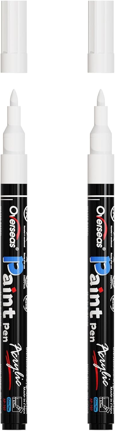 Overseas Paint Pens Paint Markers - White Permanent Markers Acrylic Paint Pens 2 Pack, Water Based, Waterproof, 0.7mm Extra Fine Marker Pen for Wo...