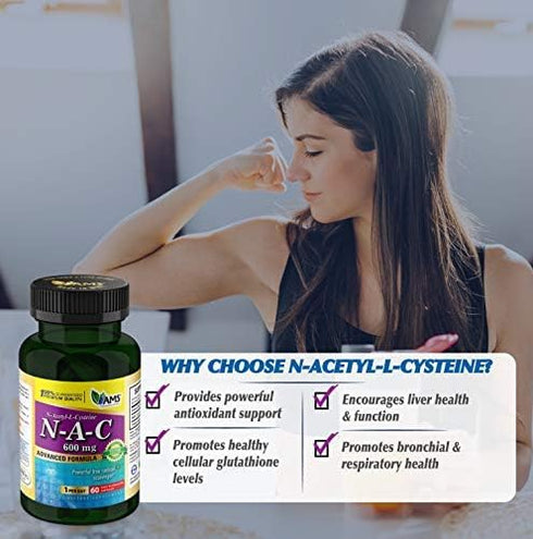 America Medic & Science NAC 600mg – NAC Supplement for Lung Health & Immune Support, Liver Support & Antioxidants – N-Acetyl-Cysteine – 60 Capsule...