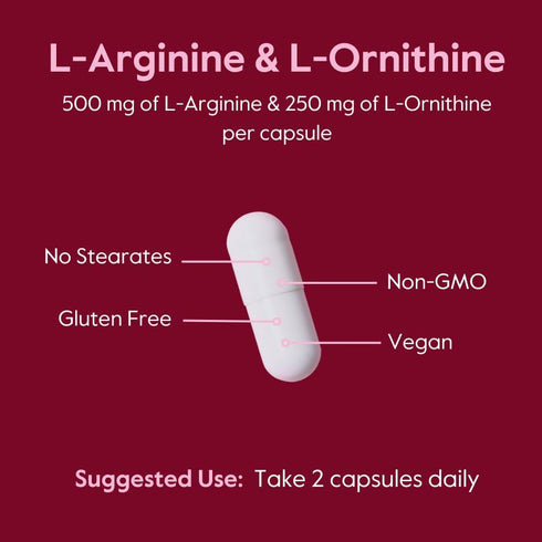 BESTVITE L-Arginine L-Ornithine 500-250 (120 Vegetarian Capsules) - No Stearates - No Fillers - Vegan - Non GMO - Gluten Free - No Calcium Silicat...