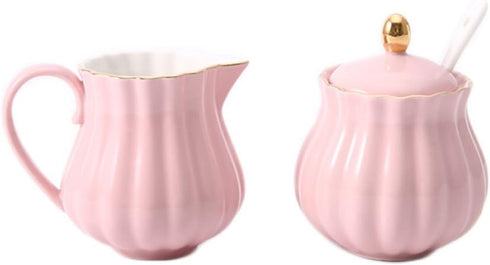 CHOOLD Elegant Flower Design Ceramic Sugar and Creamer Set with Lid Spoon Creamer Serving Set Coffee Serving Set Wedding Gift 7.5oz...