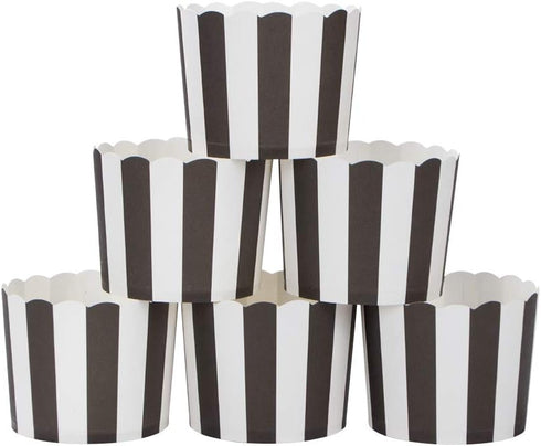Webake Nonstick Paper Baking Cups for Popcorn Cupcake, 6oz Cupcake Bath Bomb, Muffin Case, Set of 50, Black Stripe for Halloween Party Decorations...