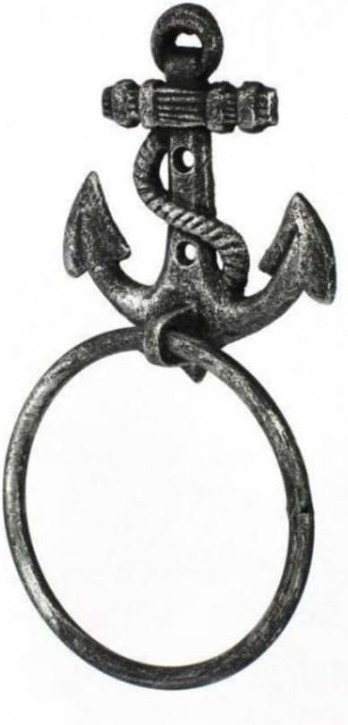 Hampton Nautical Cast Iron Anchor Towel Holder, 8.5", Antique Silver...