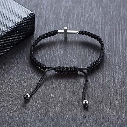 Fuqimanman2020 Red Black Cross String Bracelets Adjustable Cord Thread Stainless Steel Handmade Wish Lucky Protection Amuleat Prayer Religious Chr...