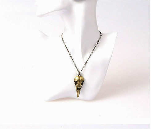 Cathercing Crow Skull Pendant Necklace for Men on Halloween Boys Skull Necklace Chain Jewelry Necklaces for Women Festival Ornament (Bronze)...