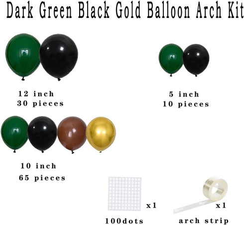 Dark Green Black Gold Balloons Arch Kit - Dark Green Black Balloons Gold Metallic Brown Balloons for Football Video Game Theme Birthday Graduation...