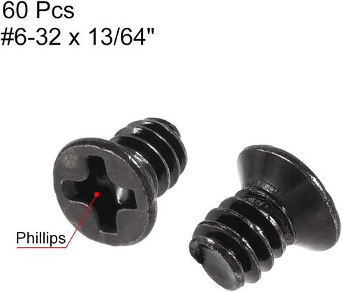 uxcell #6-32 x 13/64" Phillips Flat Head Screws Fastener Black for Laptop PC TV Fan Switch 60pcs...