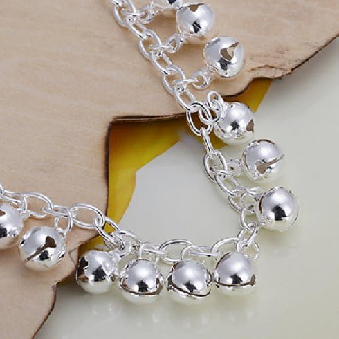 Metmejiao Charming Fashion 925 Sterling Silver Plated Bracelet Jingle Bells Bead Charm Bracelet Lady Jewelry...