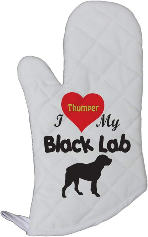 Personalized Custom Text I Love My Black Lab Polyester Oven Mitt...
