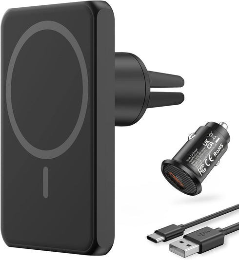 JoyGeek Magnetic Wireless Car Charger, Compatible with Mag-Safe Car Mount Charger for iPhone 14/13/12 Series, Car Air Vent Phone Holder Mount with...