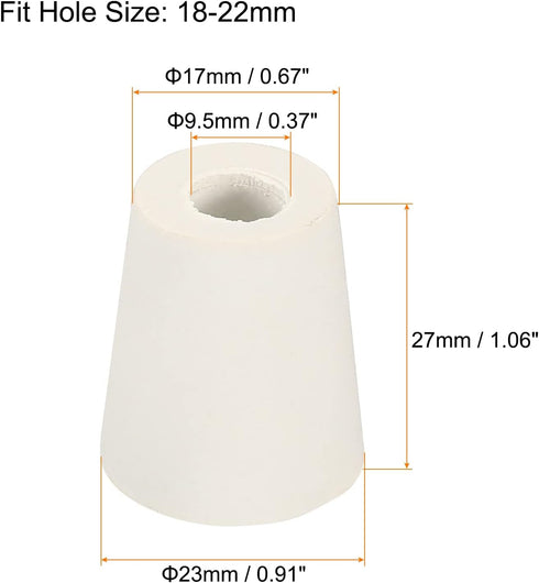 MECCANIXITY Rubber Tapered Plug 17mm to 23mm with Hole Test Tubes Bungs Stopper White for Lab Home 5 Pieces...