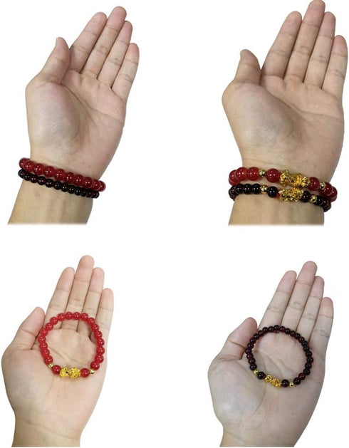 2 Pcs Feng Shui Good Luck Bracelets for Men Women, Wealth Prosperity Charm Bracelet with Golden Pi Xiu Pi Yao, Attract Good Luck and Wealth(6mm, 8...