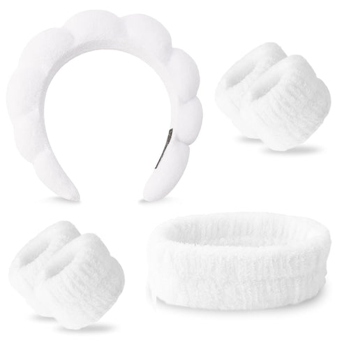 Skincare Headband Wrist Bands for Washing Face, Sponge Spa Face Wash Headband & Wristband Gift Set, Puffy Makeup Headbands Hair Band for Women for...