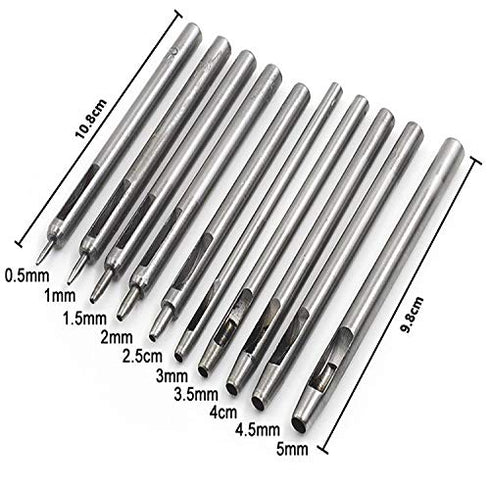 10Pcs Leather Hole Punch Cutter 0.5mm-5mm Round Hollow Hole Punch Set, Leather Working Tools Leather Craft Punch Tool Kit...