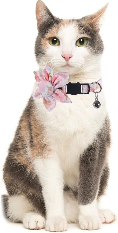 Cat Collar Breakaway with Cute Sunflower and Bell Plaid Flower for Kitty Adjustable Safety...