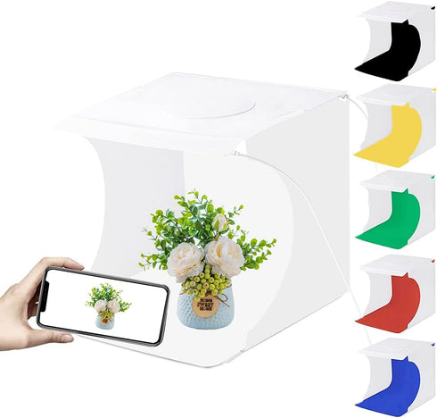 Mini Studio Light Box PULUZ 7.87in/20cm Foldable Photography Lighting Shooting Tent Kit with 40 LED Beads,6 Colors Backdrops for Small Size Items...
