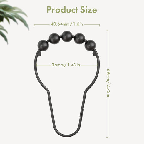 Black Shower Curtain Hooks, Amazer Shower Curtain Hooks, Shower Hooks for Shower Curtain, Decorative Shower Curtain Hooks Rust Proof Stainless Ste...