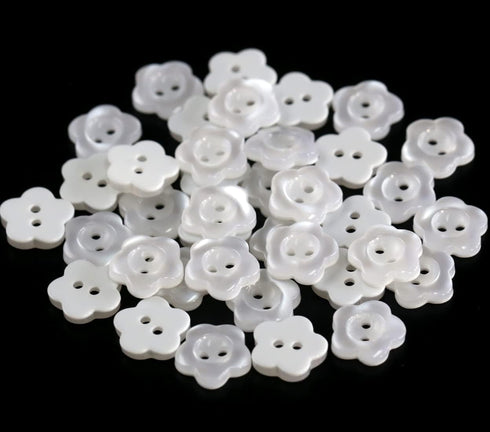 200pcs 12.5mm (1/2 inch) Flower Shape Buttonss Translucent White Resin Button for Sewing Blouse Shirt DIY Scrapbooking Pack of 200pcs...