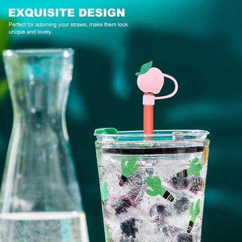 1Pc Pink Peach Straw Cap,8mm,Reusable Straw Tips Lids Drinking Straw Dispensers,Cute Silicone Straw Covers Cap for Stanley Cup,Dust-Proof Drinking...