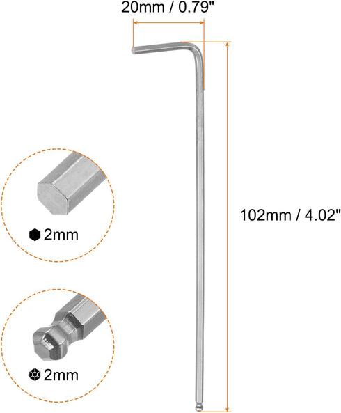 4pcs Ball End Hex Key Wrench 2mm L-Shape Extra Long Arm Hexagon Metric Wrenches Chrome Vanadium Steel Repairing Tool for Home Repair...