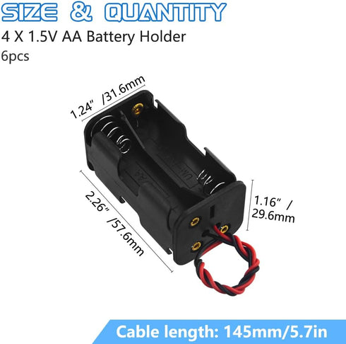 WMYCONGCONG 6 PCS 4 x 1.5V AA Battery Holder Case Box with Black Red Wire Leads...