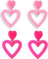 2 Pairs Hot Pink Heart Earrings For Women Red Baublebar Earrings Acrylic Candy-colored Earrings Lightweight Double Love Heart Drop Earrings B...