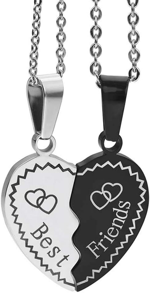 MJartoria BFF Necklace for 2, Best Friend Necklaces Split Heart Silver Black Best Friends Forever Pendant Friendship Necklace Jewelry Birthday Gif...