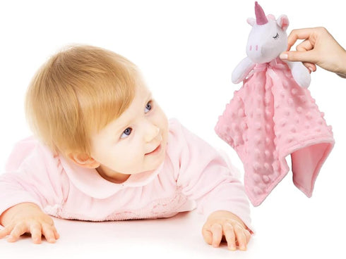 CREVENT Cozy Plush Baby Security Blanket Loveys for Baby Girls, Minky Dot Front + Sherpa Backing with Animal Face (Pink Unicorn)...