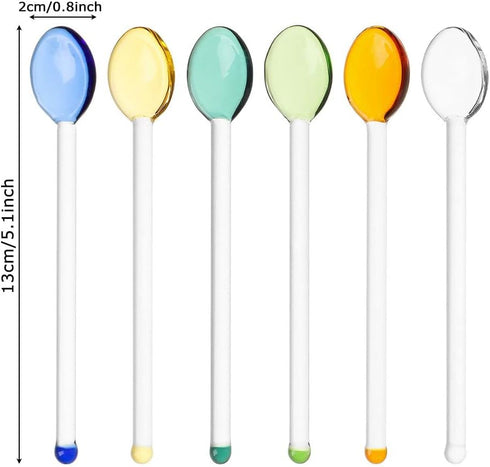 6PCS Tea Spoons, Colorful Coffeeware Long Handle Stirring Spoons, Home Kitchen Glass Spoon...