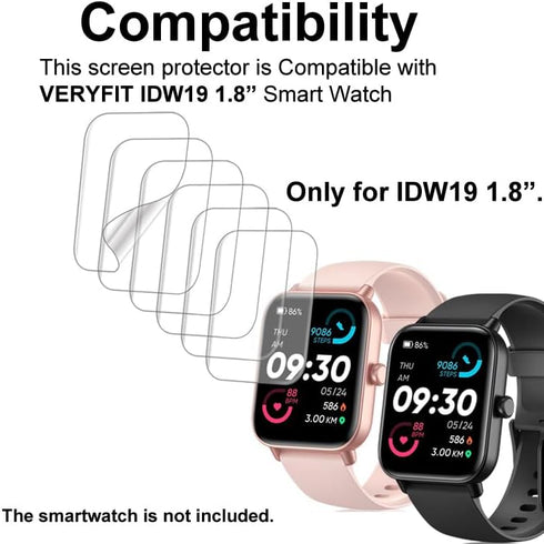 Screen Protector Compatible with IDW19 1.8” MILOUZ aeac KALINCO Quican Hoowel Veryfit Smart Watch, Soft TPU, 6-pack, Bubble Self-healing...