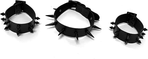 3 Pieces Punk Gothic Jewelry Accessories,Faux Leather Choker and PU Bracelet Cuffs Combo,Black Spikes Design...