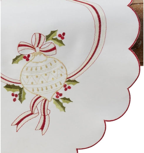 SARO LIFESTYLE 8532.I1569X Holiday Ornamental Collection Embroidered Christmas Table Runner, 15" x 69", Ivory...