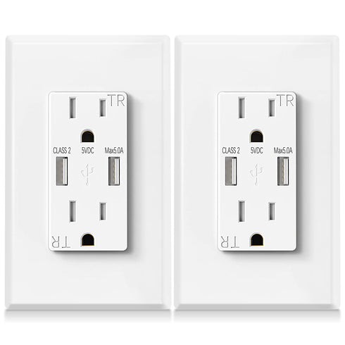 USB Wall Outlet Receptacles 5.0A, Electrical Outlets Duplex 15A Tamper Resistant with 2 High Speed USB Ports for iPhone, Samsung Galaxy S9, USB De...