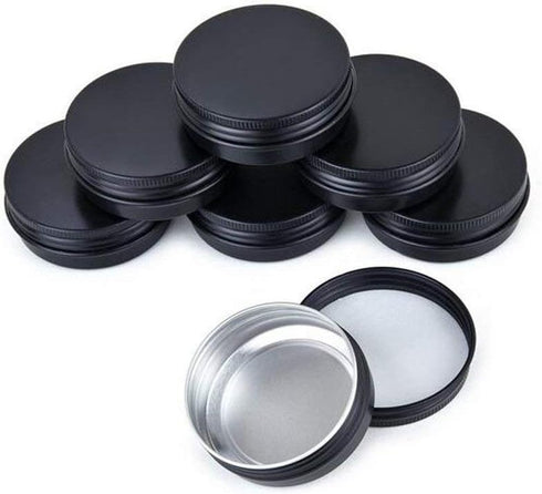 Aluminum Metal Tin 1oz/30ml, Black Aluminum Tins Round Tin Cans Containers with Screw Top Lid (Pack of 10)...