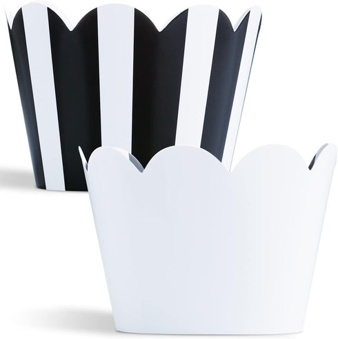 Black and White Striped Cupcake Wrappers, 50 Count - Reversible White Design, Scalloped Black and White Cupcake Wrappers for Parties and Events...