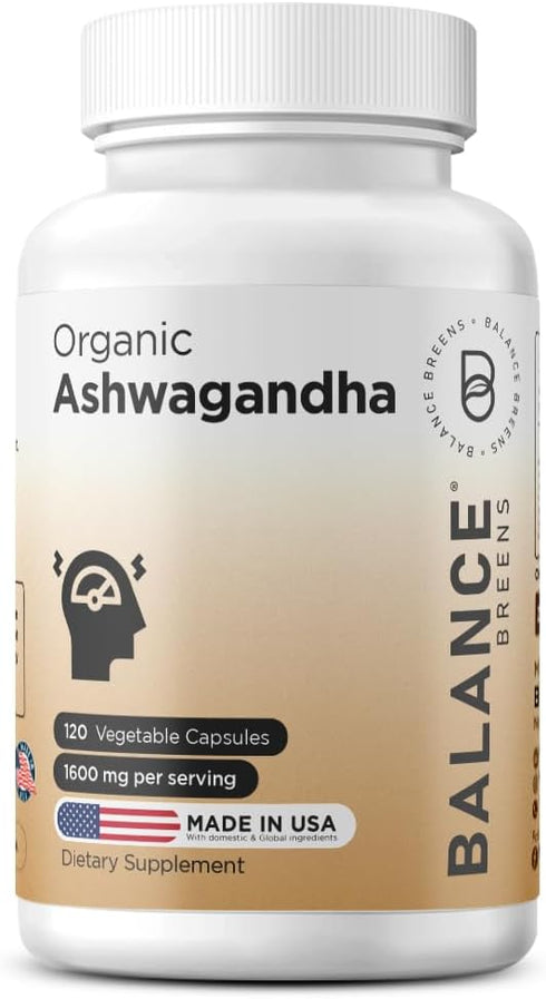 Certified Organic Ashwagandha 1600mg, 120 Veg Capsules - Supports Sleep & Balanced Energy Levels (120 Count (Pack of 1))...