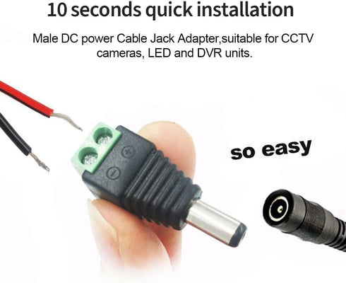 10 Pairs 12V 5A DC Power Plug Connectors (5.5mm x 2.1mm) – Includes 10 Male & 10 Female Jacks for LED Strips, CCTV Cameras, Security Systems & Mor...