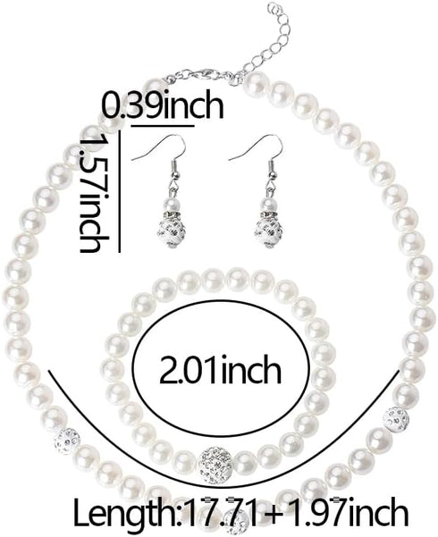 Pearl Earrings Bracelet Necklace Set Black and White Necklace Faux Pearl Bracelet Simulated Pearl Drop Earrings Bride Rhinestone Crystal Necklace ...