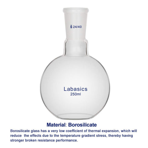 Glass 250ml Single Neck Flat Bottom Boiling Flask, with 24/40 Standard Taper Outer Joint, 250ml...