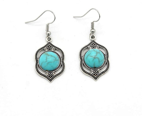 Pingyongchang Bohemian Turquoise Jewelry Sets for Women Turquoise Pendant Necklace, Vintage Turquoise Dangle Earrings,Retro Turquoise Collar Neckl...
