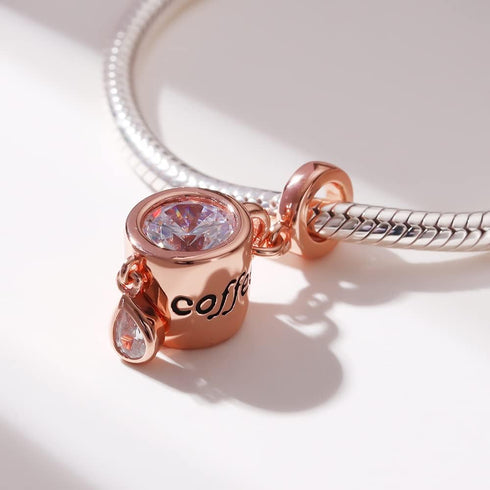 Rose Gold Coffee Cup Charms Fits Pandora Bracelet 925 Sterling Silver Red Wine Glass Chocolate Candy Clock Vacation Charms Jewelry Gifts for Women...