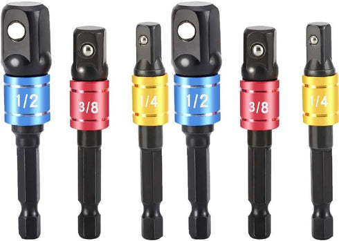 6 Pieces Impact Grade Socket Adapter/Extension Set Turns Power Drill Into High Speed Nut Driver Torque Impact Drill Bit Socket Wrench. 1/4", 3/8",...