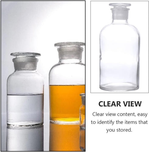Baluue 250mL Lab Chemicals Bottle Lab Vials Clear Reagent Bottle Glass Narrow Mouth Bottle Clear Glass with Ground Glass Stopper and Graduate for ...