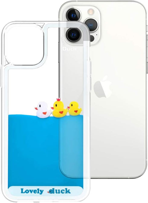 LUVI Compatible with iPhone 12 Pro Case Liquid Moving Quicksand Funny Cute Cartoon Lovely Duck Flowing Floating Waterfall Protective Cover Soft Si...