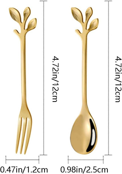 10Pcs Leaf Gold Coffee Spoons and Forks Set, 4.72inch Mini Espresso Tea Stir Spoon for Coffee Bar Charcuterie Board, Stainless Steel Small Dessert...