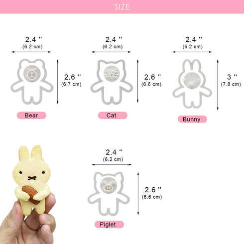 Cute Animal Cookie Cutters, Bear, Cat, Bunny, Piglet Cookie Cutter and Face Stamps, 8-Piece Set...