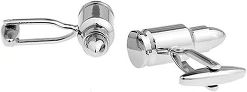 Men's Rhodium Plated Cufflinks Silver Bullet Shirt Wedding Business Cuff Links...