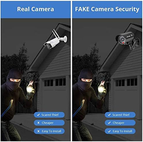 Fuers Fake Camera, TL-2600 Waterproof Outdoor/Indoor Security Dummy Surveillance Simulation Bullet Camera with Flashing LED Light,Black(2pcs)...