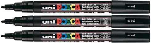 Uni Posca Paint Marker PC-3M Black, 3 Pens Pack(Japan Import)...