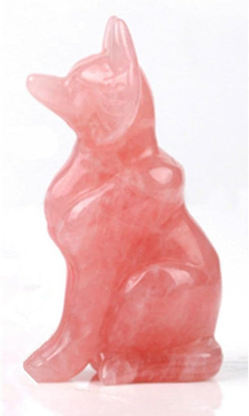 AITELEI Natural Hand Carved Pink Rose Quartz Fox Statue Charm Good Luck Grouding Stone Protection for Home Decora...